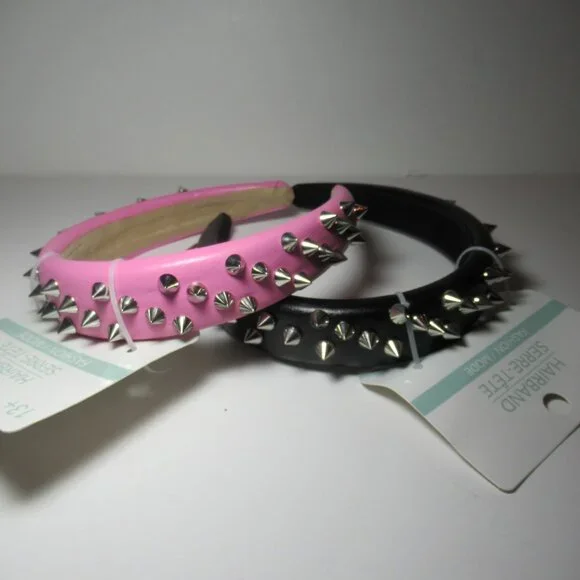 1 Black & 1 Pink Pleather Studded Spiked Headband Punk Alternative Goth Emo New - Picture 13 of 14